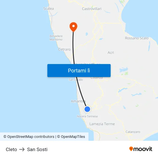 Cleto to San Sosti map