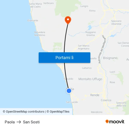 Paola to San Sosti map