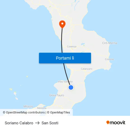 Soriano Calabro to San Sosti map