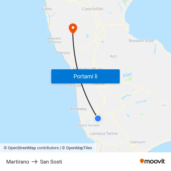 Martirano to San Sosti map