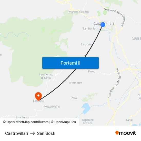 Castrovillari to San Sosti map
