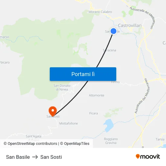 San Basile to San Sosti map