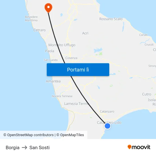 Borgia to San Sosti map