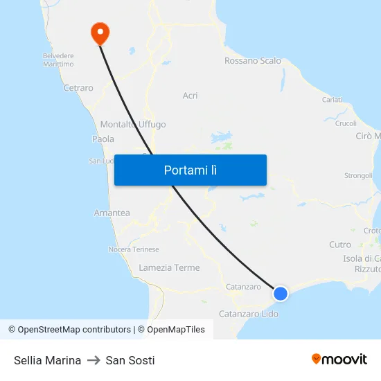 Sellia Marina to San Sosti map