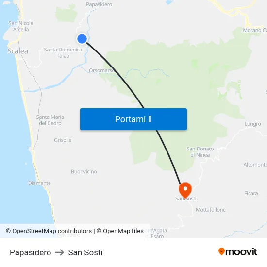 Papasidero to San Sosti map
