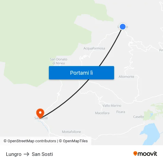 Lungro to San Sosti map