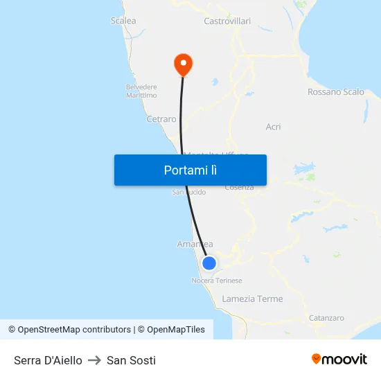 Serra D'Aiello to San Sosti map