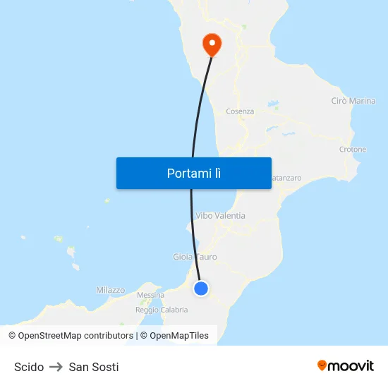 Scido to San Sosti map