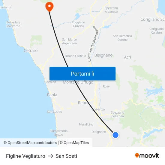 Figline Vegliaturo to San Sosti map