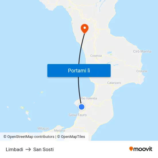Limbadi to San Sosti map