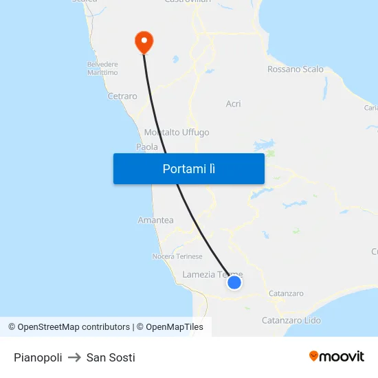 Pianopoli to San Sosti map