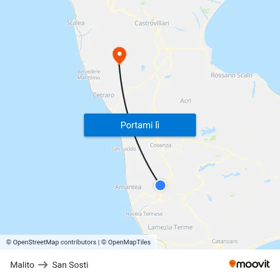 Malito to San Sosti map