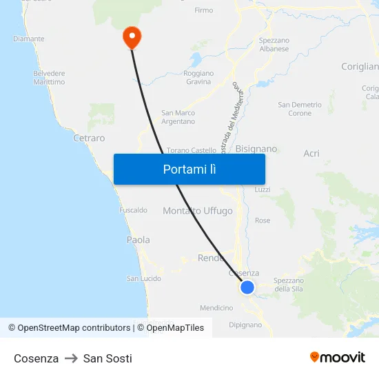 Cosenza to San Sosti map