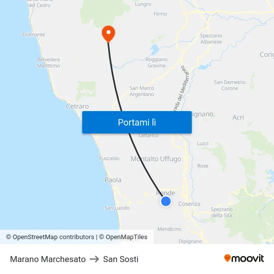Marano Marchesato to San Sosti map