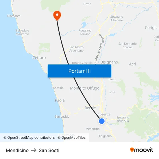 Mendicino to San Sosti map