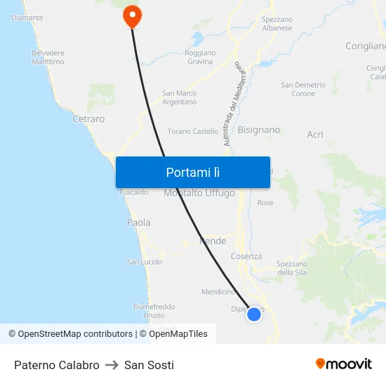 Paterno Calabro to San Sosti map