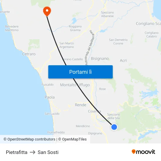 Pietrafitta to San Sosti map