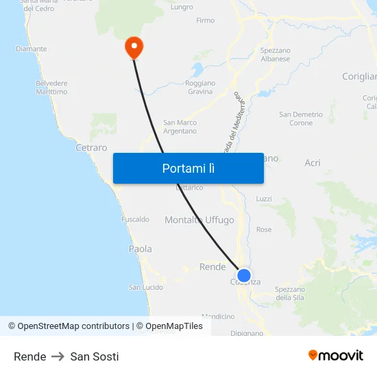 Rende to San Sosti map