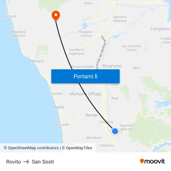 Rovito to San Sosti map