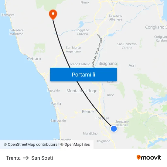 Trenta to San Sosti map