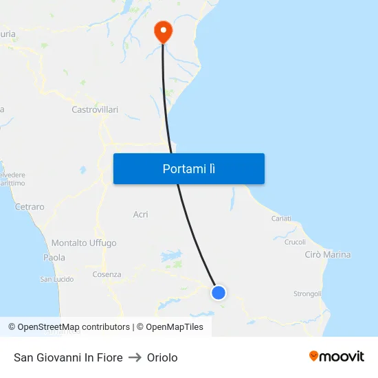 San Giovanni In Fiore to Oriolo map