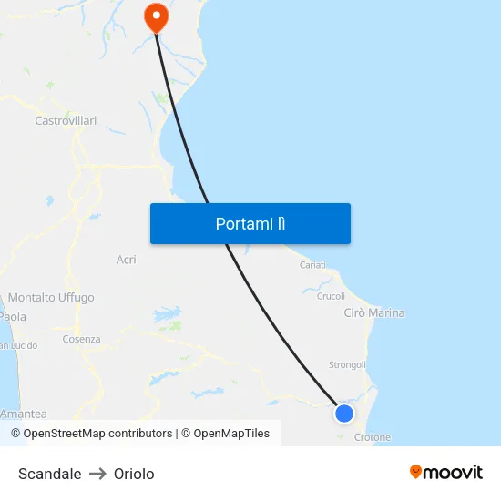 Scandale to Oriolo map
