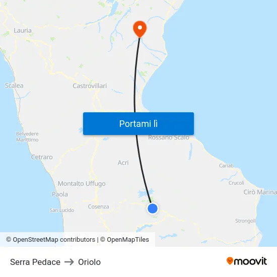 Serra Pedace to Oriolo map