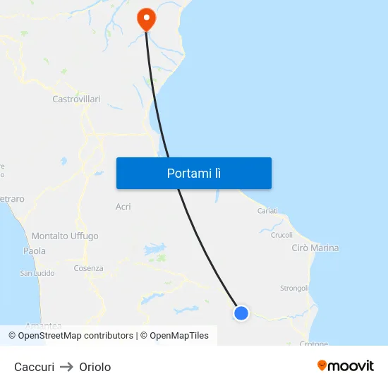 Caccuri to Oriolo map