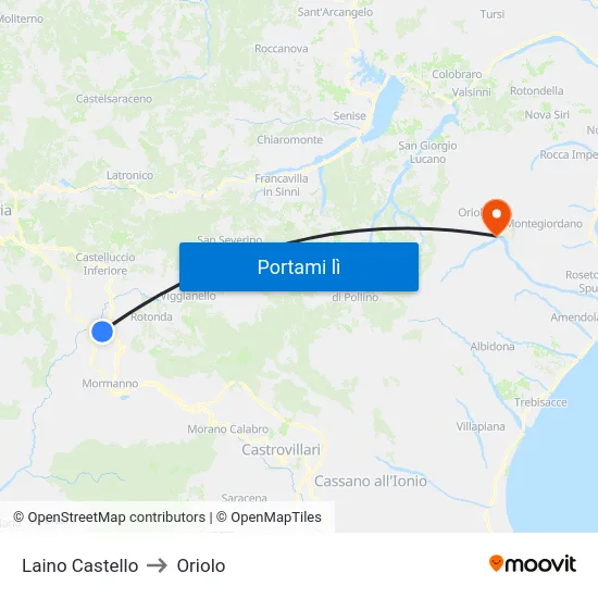 Laino Castello to Oriolo map