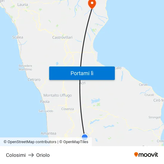 Colosimi to Oriolo map