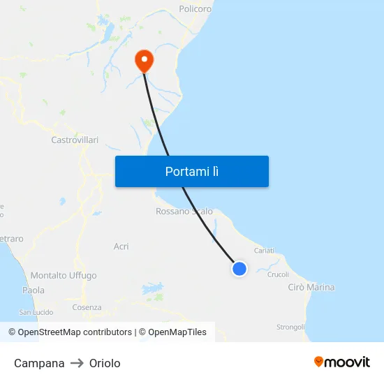 Campana to Oriolo map