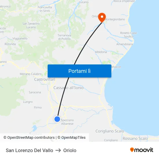 San Lorenzo Del Vallo to Oriolo map