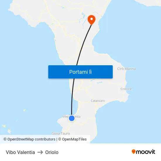 Vibo Valentia to Oriolo map