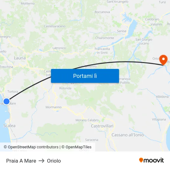 Praia A Mare to Oriolo map