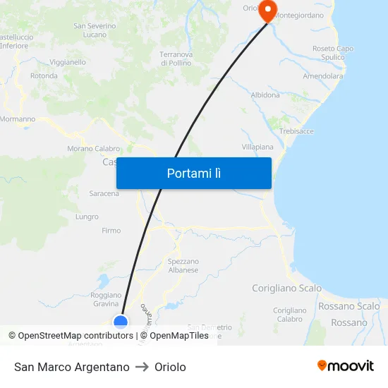 San Marco Argentano to Oriolo map