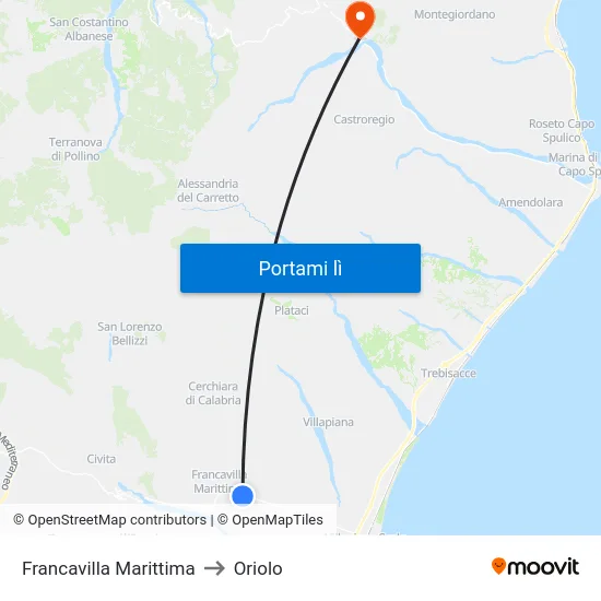 Francavilla Marittima to Oriolo map