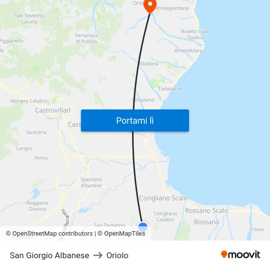 San Giorgio Albanese to Oriolo map