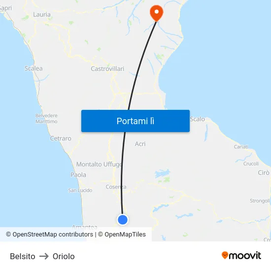 Belsito to Oriolo map