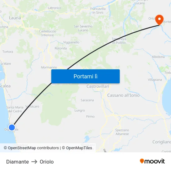 Diamante to Oriolo map