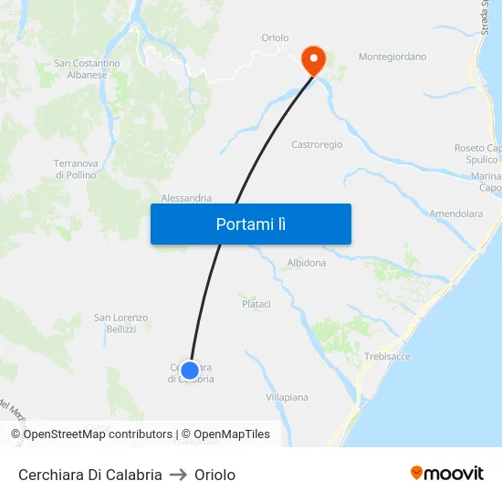Cerchiara Di Calabria to Oriolo map