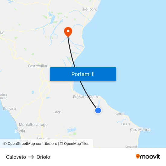 Caloveto to Oriolo map
