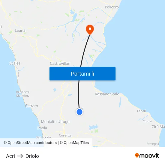 Acri to Oriolo map