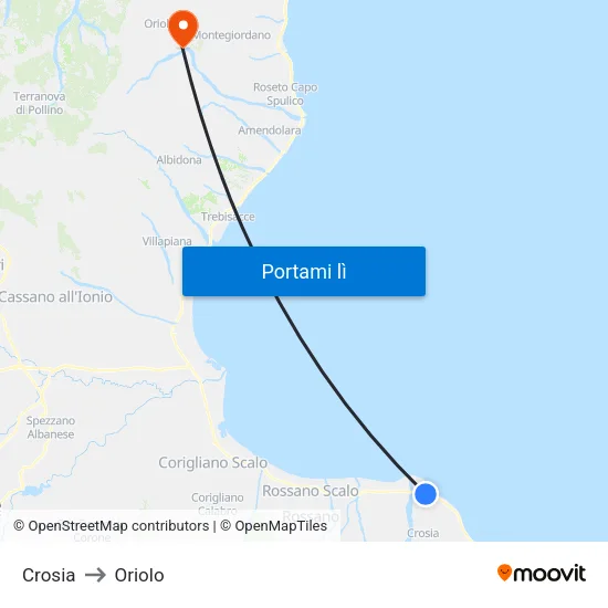 Crosia to Oriolo map