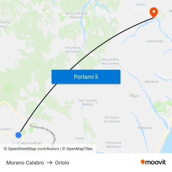 Morano Calabro to Oriolo map