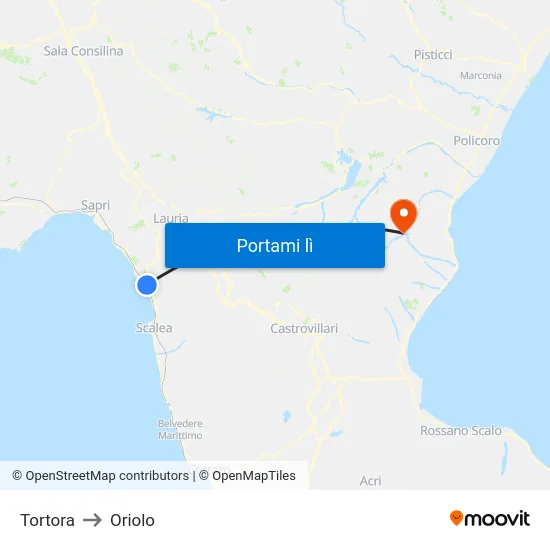 Tortora to Oriolo map