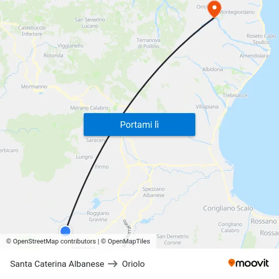 Santa Caterina Albanese to Oriolo map