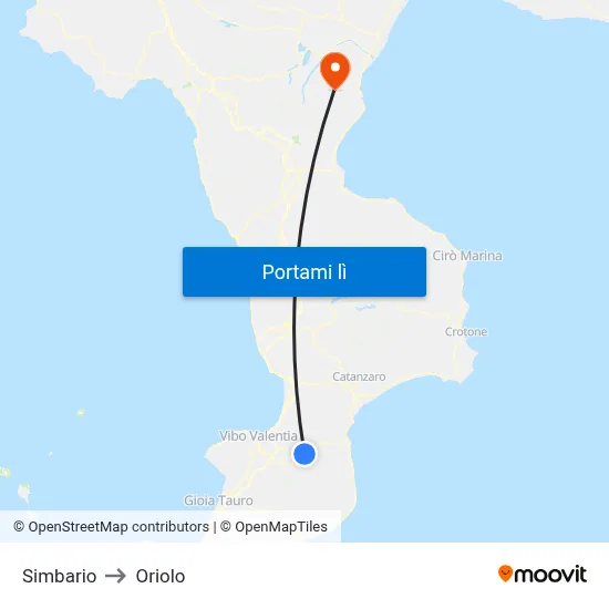 Simbario to Oriolo map
