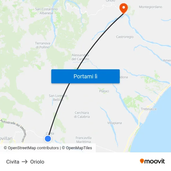 Civita to Oriolo map