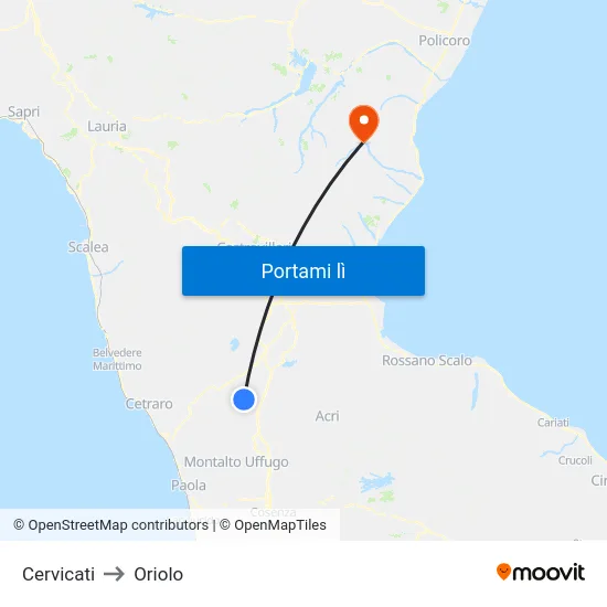 Cervicati to Oriolo map