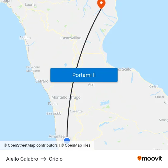 Aiello Calabro to Oriolo map